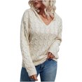 thumbnail image 1 of IROINNID Reduced Womens Sweater V-Neck Pullover Sweater Solid Color Casual Mid-Length Long Sleeve Hooded Knit Sweater Coat, 1 of 8