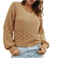 thumbnail image 1 of IROINNID Womens Sweater V-Neck Pullover Sweater Solid Color Casual Mid-Length Long Sleeve Three-Dimensional Feather Sweater Knitted Lantern Tops Blouse, 1 of 6