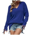 thumbnail image 1 of IROINNID Reduced Womens Sweater V-Neck Pullover Sweater Solid Color Comfy Mid-Length Long Sleeve Hollow Out Sweater Tops, 1 of 5
