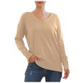 thumbnail image 1 of IROINNID Reduced Womens Sweater V-Neck Pullover Sweater Solid Color Comfy Mid-Length Long Sleeve, 1 of 5