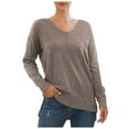 thumbnail image 1 of IROINNID Reduced Womens Sweater V-Neck Pullover Sweater Solid Color Comfy Mid-Length Long Sleeve, 1 of 5