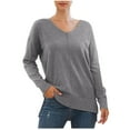 thumbnail image 1 of IROINNID Reduced Womens Sweater V-Neck Pullover Sweater Solid Color Comfy Mid-Length Long Sleeve, 1 of 5