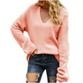 thumbnail image 1 of IROINNID Reduced Womens Sweater V-Neck Pullover Sweater Solid Color Comfy Short Length Long Sleeve Autumn Winter Sweater Tops, 1 of 8