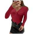 thumbnail image 1 of IROINNID Womens Sweater V-Neck Pullover Sweater Solid Color Leisure Mid-Length Long Sleeve Knitted Sweater Bottoming Shirt Tops Blouse, 1 of 8