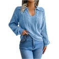 thumbnail image 1 of IROINNID Reduced Womens Sweater V-Neck Pullover Sweater Solid Color Leisure Short Length Long Sleeve Lapel Neck Sweater Autumn Blouse Tops, 1 of 8