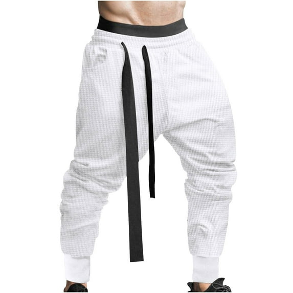 IROINNID Rollbacks Cargo Pants for Men Solid Color Sport Loose Pleated Small Legs Drawstring Solid Color Full Length Pants,White