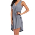 thumbnail image 1 of IROINNID Rollbacks Dress for Women 2023 Casual Cocktail Wedding Guest Dress Sexy Solid Sleeveless V-Neck Mid-Calf Dress Fit&Flare Dress,Gray, 1 of 3