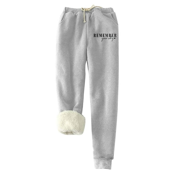 IROINNID Rollbacks Fleece Sweatpants for Women Thermal Christmas Printed Winter Pants Lamb Fleece Elastic Thickened Plush Keep Warm Sweatpants,Gray