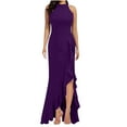 thumbnail image 1 of IROINNID Rollbacks Formal Dress for Women Wedding Guest Evening Night Party Dress Trendy Summer Causal Solid Color Round Neck Sleeveless Dress Evening Dress,Purple, 1 of 7
