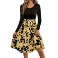 thumbnail image 1 of IROINNID Long Sleeve Dress for Women Mid-Length A-Line Dress Round-Neck Print Patchwork Knee-Length Dress,Yellow, 1 of 7