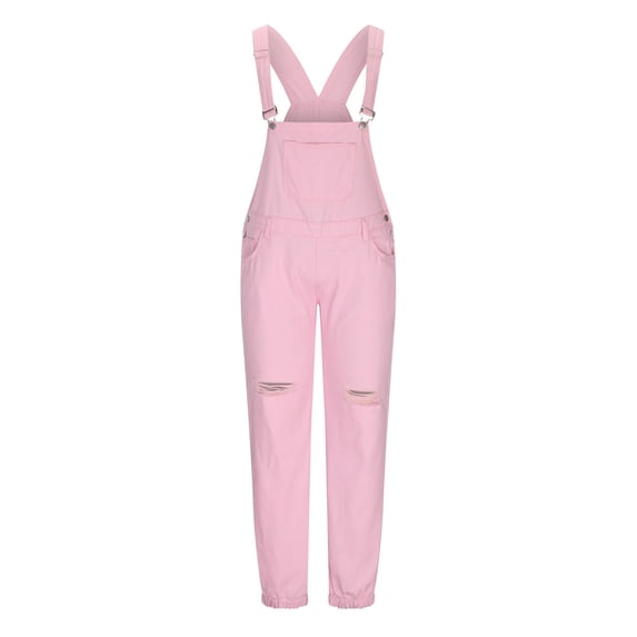 IROINNID Rollbacks Men's Cargo Pants Solid Pocket Ripped Pants Solid Cargo Denim Jumpsuit,Pink