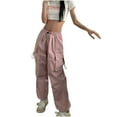 thumbnail image 1 of IROINNID Rollbacks Pants for Women Cargo Summer Solid Drawstring Waist Loose Fit Wide Leg Cargo Pants with Multi Pockets,Pink, 1 of 6