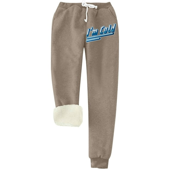 IROINNID Rollbacks Sweatpants for Women Thermal Solid Color Fleece Pockets Plus-Size Bandage Elastic Waist Casual Pants Leggings,Khaki