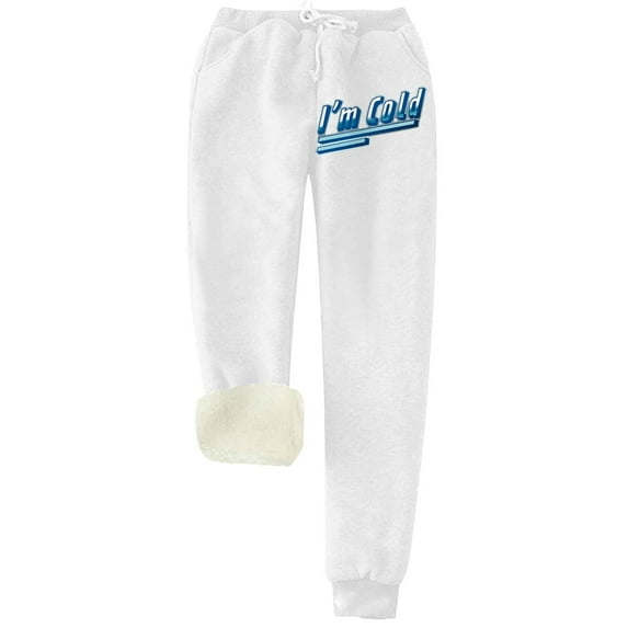 IROINNID Rollbacks Sweatpants for Women Thermal Solid Color Fleece Pockets Plus-Size Bandage Elastic Waist Casual Pants Leggings,White