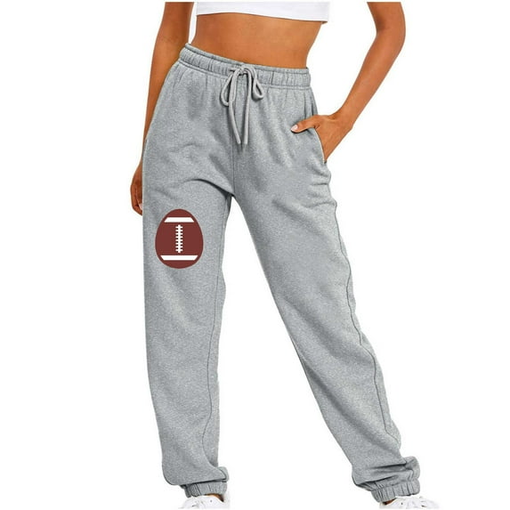 IROINNID Sweatpants for Women Wide Leg Oversized Football Printed Fitness Sport Printing Elastic Waist Long Sweatpants,Gray
