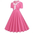 thumbnail image 1 of IROINNID Rollbacks Wedding Guest Dresses for Women Evening Night Formal Fall Dress A Line Flare Vintage Dress Bowknot Prom V-Neck Collar Short Sleeve Polka Printing Elegant A-Line Dress,Pink, 1 of 8