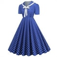 thumbnail image 1 of IROINNID Rollbacks Wedding Guest Dresses for Women Evening Night Formal Fall Dress A Line Flare Vintage Dress Bowknot Prom V-Neck Collar Short Sleeve Polka Printing Elegant A-Line Dress,Blue, 1 of 8