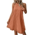 thumbnail image 1 of IROINNID Rollbacks Wedding Guest Dresses for Women Evening Night Formal Fall Dress Summer Embroidery Sleeveless Keyhole Back Halter Neck Solid Trendy Halter Dress,Orange, 1 of 7
