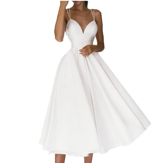 IROINNID Rollbacks Wedding Guest Dresses for Women Evening Night Party Dress Suspender with Backless Solid Color Suspender V-neck Elegant Formal Dress,White