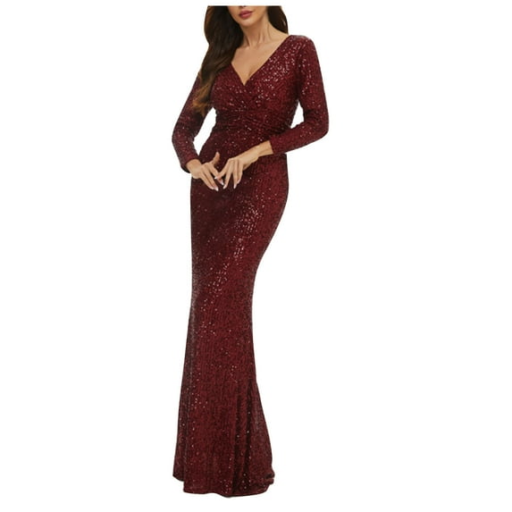 IROINNID Rollbacks Wedding Guest Dresses for Women Homecoming Party Spring And Summer Solid Color V-neck Slim Fitting Long Trendy Formal Dress,Burgundy