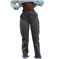 thumbnail image 1 of IROINNID Rollbacks Women's Cargo Pants Button Loose Solid Trousers Pockets Zipper Long Pants,Gray, 1 of 7