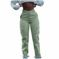 thumbnail image 1 of IROINNID Rollbacks Women's Cargo Pants Button Loose Solid Trousers Pockets Zipper Long Pants,Olive Green, 1 of 7