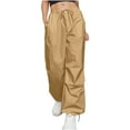 thumbnail image 1 of IROINNID Rollbacks Women's Pants Street Style Design Sense Multi Pocket Overalls Drawstring Elastic Low Waist Sports Pants,Khaki, 1 of 9