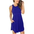 thumbnail image 1 of IROINNID Round Neckline Dress For Women Sleeveless Pockets Ladies Slim Mini Dress Short Solid Color Empire Dress, 1 of 9