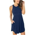 thumbnail image 1 of IROINNID Round Neckline Dress For Women Sleeveless Pockets Ladies Slim Mini Dress Short Solid Color Empire Dress, 1 of 9