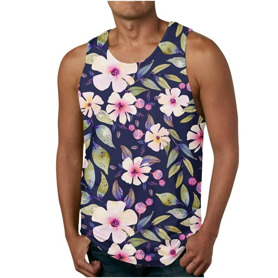 IROINNID Round Neckline Summer Tops For Men Sleeveless Hawaiian 3D Non Positioning Tank Top Sports Sleeveless T-shirt Tank Top/shirt Blouses Pullover Graphic Print Tops
