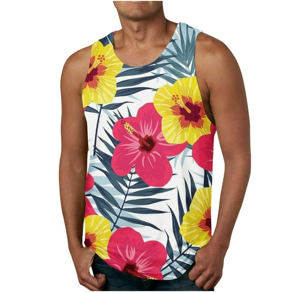 IROINNID Round Neckline Summer Tops For Men Sleeveless Hawaiian 3D Non Positioning Tank Top Sports Sleeveless T-shirt Tank Top/shirt Blouses Pullover Graphic Print Tops