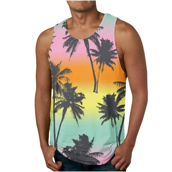 IROINNID Round Neckline Summer Tops For Men Sleeveless Hawaiian 3D Non Positioning Tank Top Sports Sleeveless T-shirt Tank Top/shirt Blouses Pullover Graphic Print Tops
