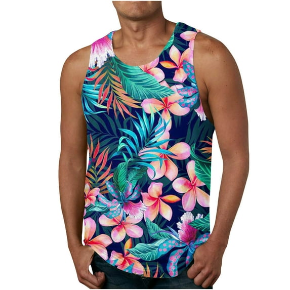 IROINNID Round Neckline Summer Tops For Men Sleeveless Hawaiian 3D Non Positioning Tank Top Sports Sleeveless T-shirt Tank Top/shirt Blouses Pullover Graphic Print Tops