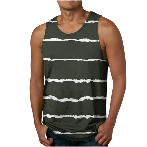 IROINNID Round Neckline Summer Tops For Men Sleeveless New Stripe 3D Tank Top Sports Sleeveless T-shirt Tank Top/shirt Blouses Pullover Stripes Tops