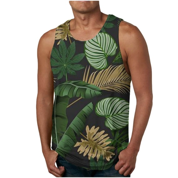 IROINNID Round Neckline Tank Tops For Men Sleeveless New Summer Floral Hawaiian Camisole Sport Tank Top Pullover Graphic Print Tops