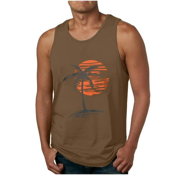IROINNID Round Neckline Tank Tops For Men Sleeveless Sports Fitness Sunset Sleeveless Tank Top T-Shirt Pullover Graphic Print Tops