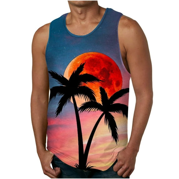IROINNID Round Neckline Tank Tops For Men Sleeveless Sports Tank Tops Vest Pullover Graphic Print Tops