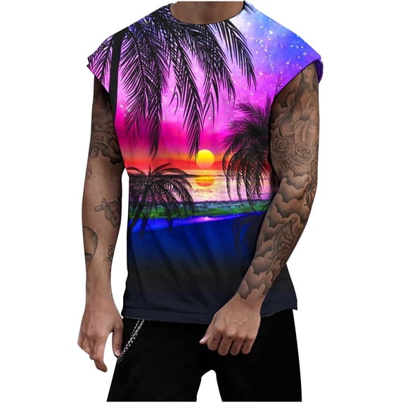 IROINNID Round Neckline Tank Tops For Men Sleeveless Sports Tank Tops Vest Pullover Graphic Print Tops