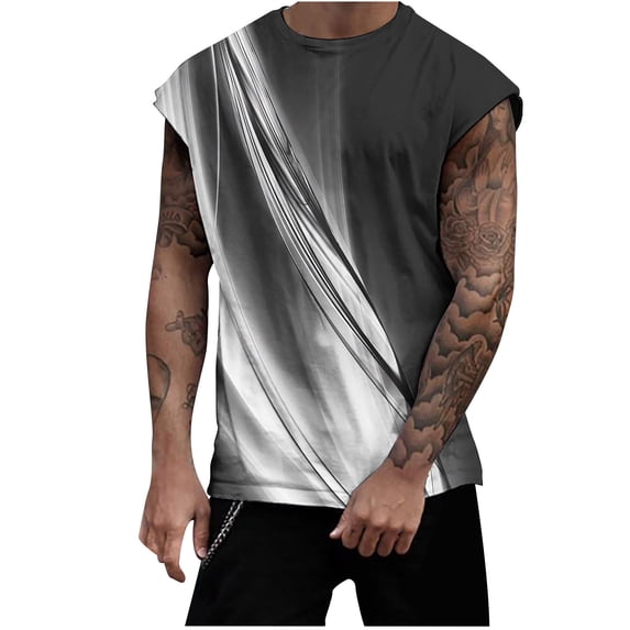 IROINNID Round Neckline Tank Tops For Men Sleeveless Sports Tank Tops Vest Pullover Graphic Print Tops