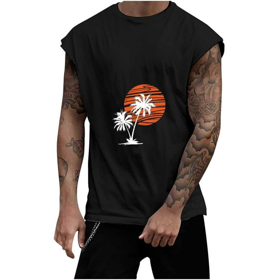 IROINNID Round Neckline Tank Tops For Men Sleeveless Sports Tank Tops Vest Pullover Graphic Print Tops