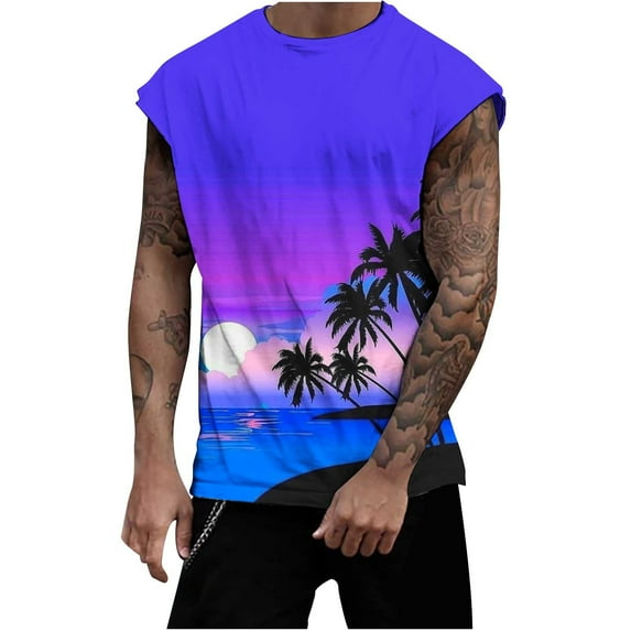 IROINNID Round Neckline Tank Tops For Men Sleeveless Sports Tank Tops Vest Pullover Graphic Print Tops