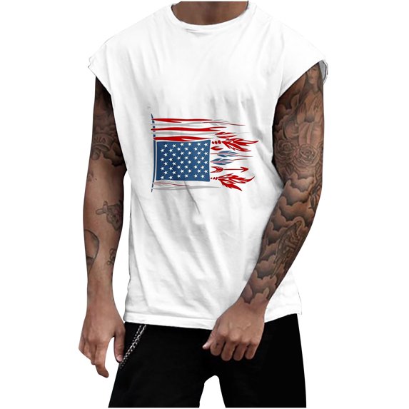 IROINNID Round Neckline Work Out Tops For Men Sleeveless Sports Tank Tops Vest Pullover Graphic Print Tops