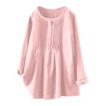 thumbnail image 1 of IROINNID On Sale Plus Size Shirts for Women Cotton Shirts for Women Comfortable Spring Summer Solid Color Loose Cotton And Linen Tops Seven-point Sleeve Round Neck Blouses,Pink, 1 of 6