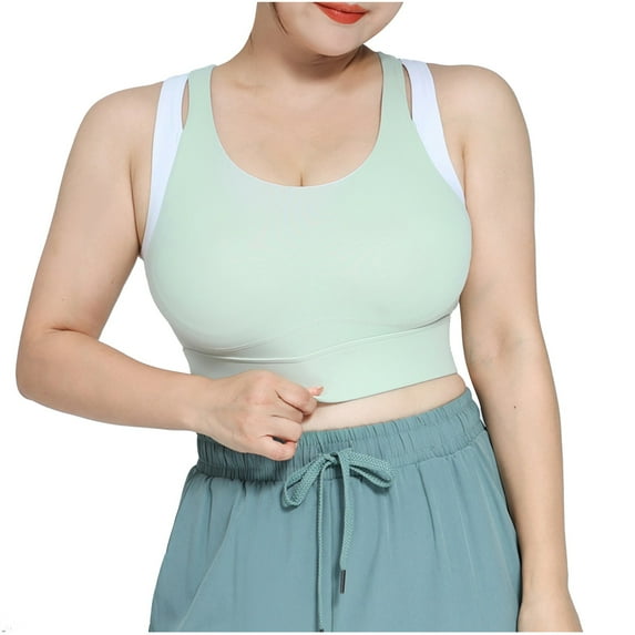 IROINNID On Sale Plus Size Sports Bras for Women Push Up Bra Color Fake Two-piece Sports Underwear Shockproof High-strength Bra Fixed Large Chest Pad Close Pair Milk Yoga Vest,Green