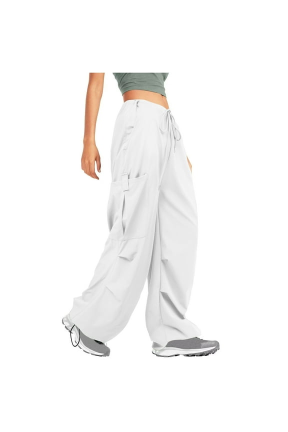 Cargo Pants for Women Vintage Street Style Star Print Spicy Girl Low Waist Straight Tube Slimming Pants,White