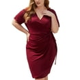 thumbnail image 1 of IROINNID Cocktail Dress for Women Homecoming Party Holiday Summer V- Neck Short Sleeve Loose Solid Plus Size Dress Cocktail Dress,Burgundy, 1 of 8