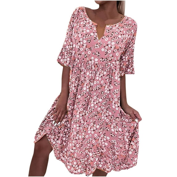 IROINNID Dress for Women 2023 Semi Formal Fall Dress Short Sleeve Sling Relaxed Short Dress Fit&Flare Dress,Pink