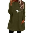 thumbnail image 1 of IROINNID Sales Fall Shirts for Women Long Sleeve Tops Winter Warm Loose Fit Solid Plush Crewneck Long Pullover Thermal Fleece Tops with Pocket,Olive Green, 1 of 4