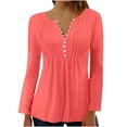 thumbnail image 1 of IROINNID Sales Fall Shirts for Women Long Sleeve Loose Fit Solid Tunic Tops V-neck Button Pleated Pullover Comfy Blouse,Hot Pink, 1 of 4
