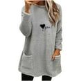 thumbnail image 1 of IROINNID Fall Shirts for Women Long Sleeve Tops Winter Warm Loose Fit Solid Plush Crewneck Long Pullover Thermal Fleece Tops with Pocket,Gray, 1 of 4